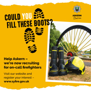 A graphic featuring an illustration of some boots. The advert asks 'COULD YOU FILL THESE BOOTS?' - a reference to on-call firefighting.