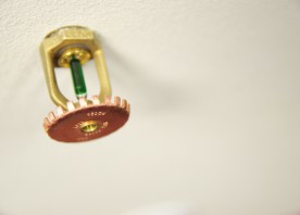 A photo of a sprinkler on a ceiling