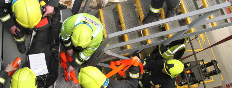 Firefighters working together with other emergency services at a training exercise in Rotherham
