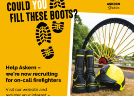 A graphic featuring an illustration of some boots. The advert asks 'COULD YOU FILL THESE BOOTS?' - a reference to on-call firefighting.